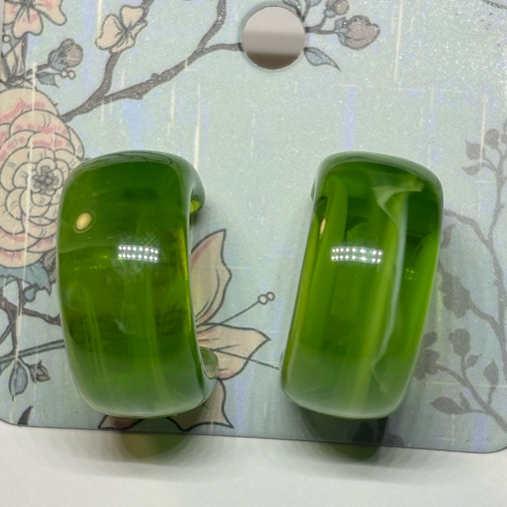 Acrylic Green Hoop Earrings 5$